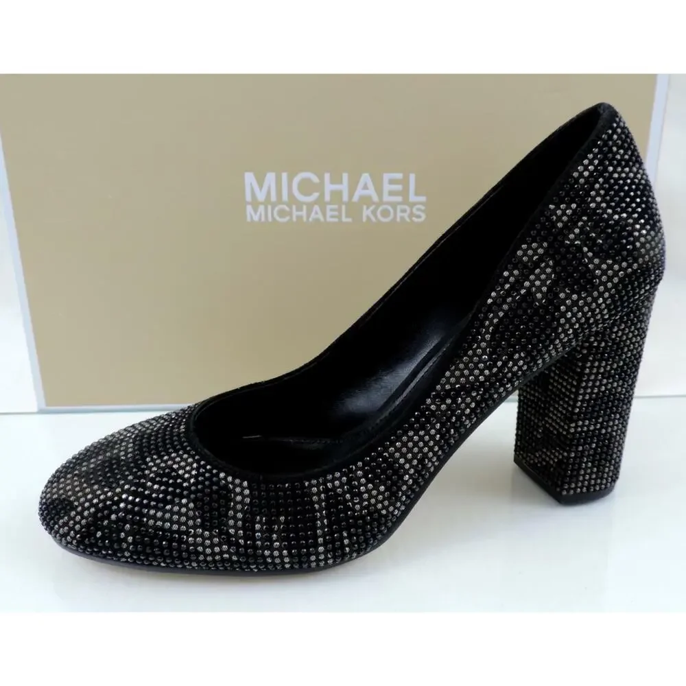 Women's Michael Kors Jamie Pump Studded Block Heel Floral Print Black - Picture 3 of 9